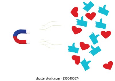 Magnet attracting likes. vector illustration