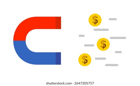 Magnet attracting money, business goal symbol