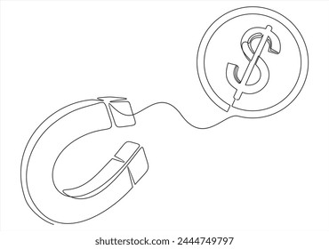Magnet Attracting Money dollar icon vector illustration concept.Continuous one line drawing	