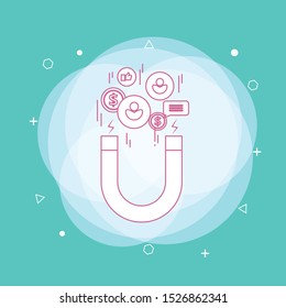 Magnet attracting people. Client attraction, customer retention, advertising campaign. Promotion concept. Concept of line icon