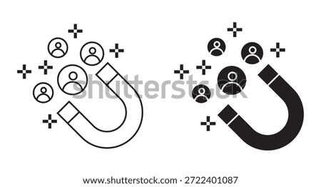 Magnet Attracting People Icon vector. Customer attraction and audience retention line icon with magnet. Line and fill style icons. magnetic field for Marketing Funnel. Vector illustration.