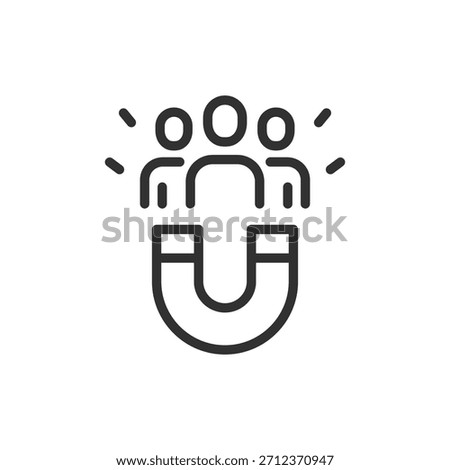 Magnet attracting people, linear icon. Customer acquisition and audience engagement. Line with editable stroke.