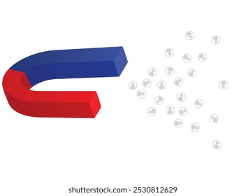 Magnet attracting people's profiles. vector illustration