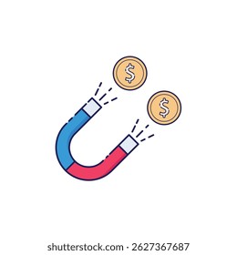 Magnet attracting two gold coins with dollar signs.