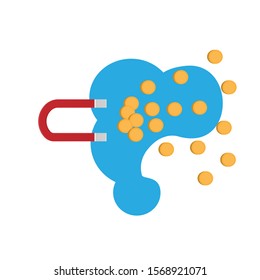 The magnet attracts money. Coins. Monetization. Vector illustration