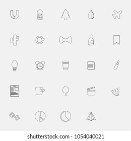 magnet, bear, tree, plane, repeat, wine, bookmark, alarm clock, folder, newspaper, chart pie, tea, lipstick, coffee, bow tie icons set