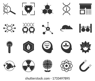 Magnet. Bioengineering glyph icons set. Biotechnology for health, researching, materials creating. Molecular biology, biomedical and molecular engineering