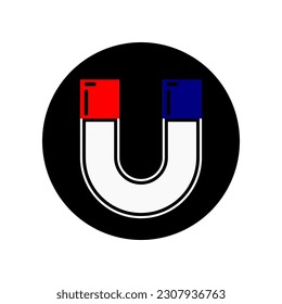 Magnet in black circle icon flat vector design