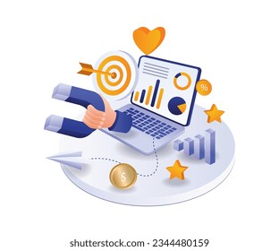 Magnet business digital marketing strategy flat and isometric illustration