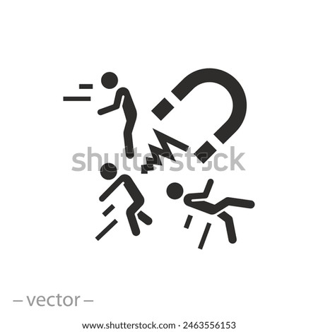 magnet capture for client icon, attract customer, social people retention or acquisition, flat symbol on white background - editable stroke vector illustration
