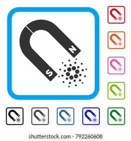 Magnet Cardano icon. Flat grey pictogram symbol in a blue rounded rectangular frame. Black, gray, green, blue, red, orange color additional versions of magnet cardano vector.