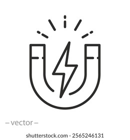 magnet charge icon, magnetic process, thin line web symbol - vector illustration