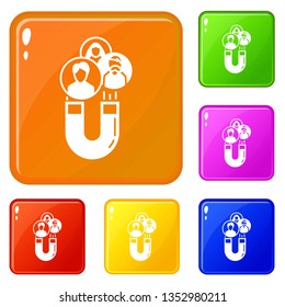 Magnet client retention icons set collection vector 6 color isolated on white background