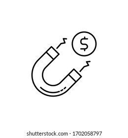 Magnet, Münze, Dollarsymbol. Einfache Vektorillustration, Umriss- und Investitionselemente für i und ux, Website oder mobile Anwendungen
