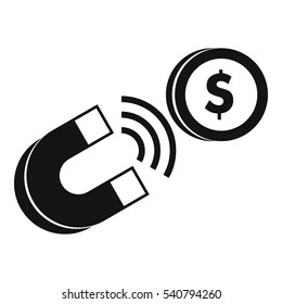 Magnet with coin icon. Simple illustration of magnet with coin vector icon for web