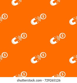 Magnet with coin pattern repeat seamless in orange color for any design. Vector geometric illustration