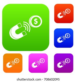 Magnet with coin set icon in different colors isolated vector illustration. Premium collection