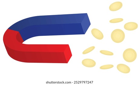 Magnet and coins. vector illustration