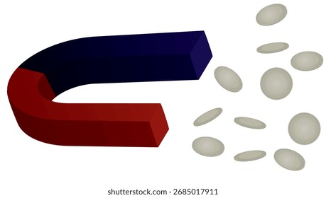 Ímã e moedas. ilustração vetorial	