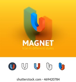 Magnet color icon, vector symbol in flat, outline and isometric style isolated on blur background