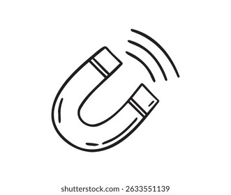 ícone de desenho à mão de doodle de ímã. Contornar o símbolo de clipart da linha do ímã do desenho. Ilustração vetorial