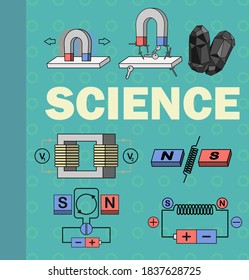 magnet and electricity. the electricity use in physic class , the artwork have magnet stone magnet rods, the type of magnet.