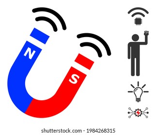 Icono de campo de imán diseñado en estilo plano. Icono de campo de imán vectorial aislado ilustraciones sobre un fondo blanco, estilo simple. También se agregaron algunos iconos similares.