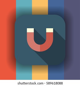 magnet flat icon with long shadow, vector illustration