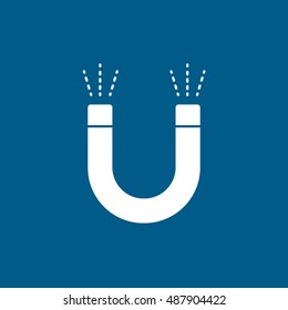 Magnet Flat Icon On Blue Background