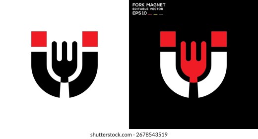 Magnet Gabel Logo. Eisen, Zug, Ausrüstung, Restaurant. Vorlage für Vektorsymbol EPS 10.