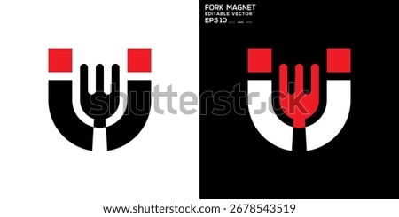 Magnet fork logo. Iron, pull, equipment, restaurant. Vector icon symbol template EPS 10.