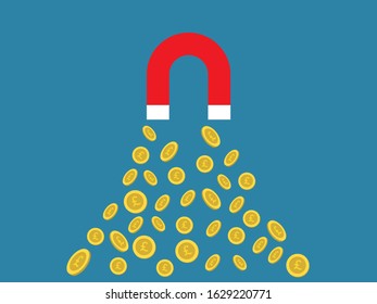 Magnet and gold coins with pound sign,vector illustration