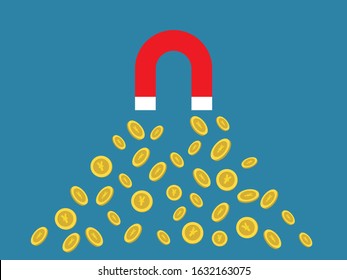 Magnet and gold coins with yen sign,vector illustration