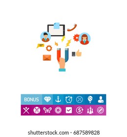 Magnet in hand as customer attraction icon