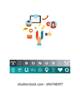 Magnet in hand as customer attraction icon