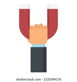 Magnet in hand icon. Flat illustration of magnet in hand vector icon for web design