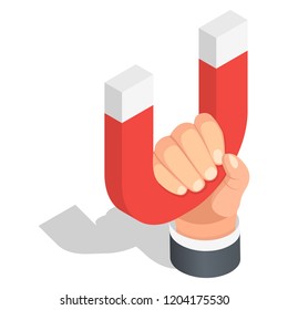 Magnet in hand icon set. Isometric set of magnet in hand vector icons for web design isolated on white background
