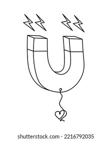 Magnet with heart as line drawing on white background. Vector