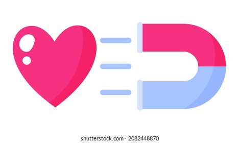 Magnet and heart. Wedding and valentine day concept. Vector cartoon isolated illustration.