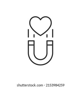 Magnet and heart, will attract love to yourself icon. High quality black vector illustration.