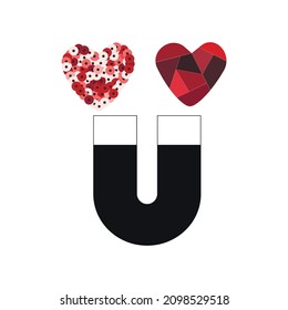 Magnet with Hearts. Social media marketing concept. St. Valentine day.