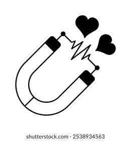 Um ímã com corações, simbolizando a atração e o amor forte