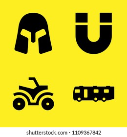 magnet, helmet, quad and caravan vector icon set. Sample icons set for web and graphic design