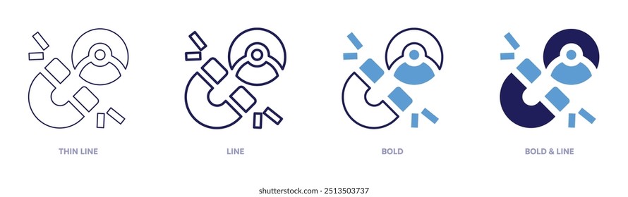 Magnet icon in 4 different styles. Thin Line, Line, Bold, and Bold Line. Duotone style. Editable stroke.