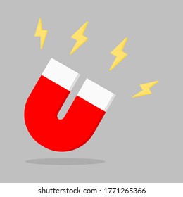 magnet icon with attraction symbol on grey background. vector illustration 