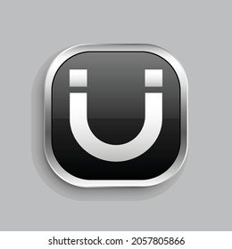 diseño de icono de imán. Estilo botón brillante rectángulo redondeado aislado en fondo gris. Ilustración del vector