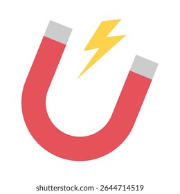 Ícone de ímã com símbolo de parafuso elétrico, conceito de design plano de potência e magnetismo