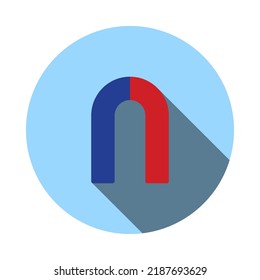 Magnet Icon. Flat Circle Stencil Design With Long Shadow. Vector Illustration.