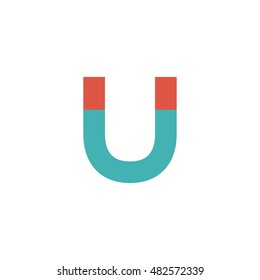 Magnet icon in flat color style. Object electromagnet metal power pull south north