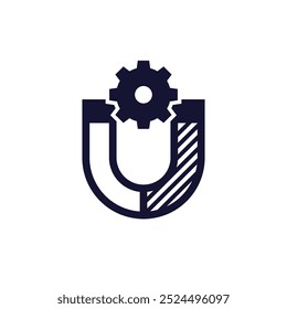 magnet icon with a gear, vector